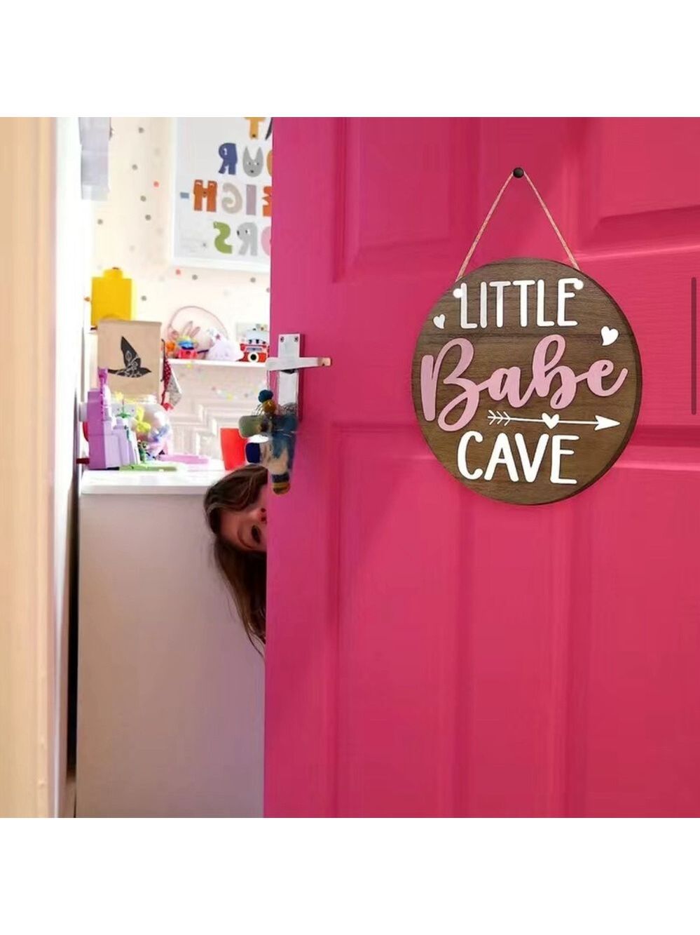 New Rustic Little Babe Cave Pink Wood Door Sign - Picture 2 of 2